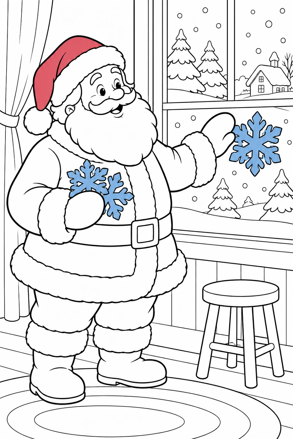 Blue paper snowflakes by the window — Rose red — hat cloth / Blue — paper snowflakes